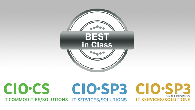 Best In Class logo with CIO-CS, CIO-SP3, and CIO-SP3 Small Business logos.