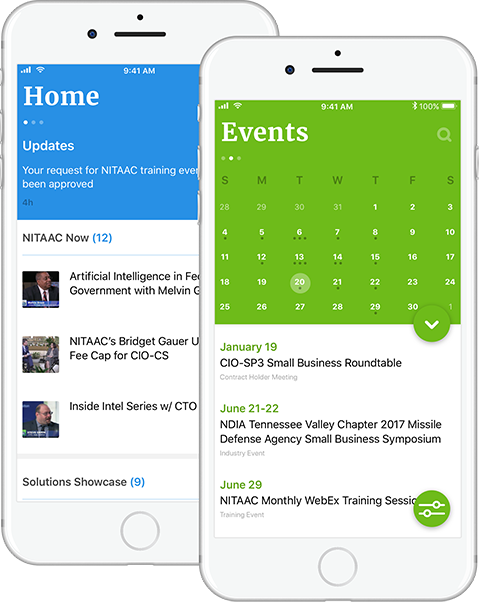 Two views of NITAAC Go on mobile devices.