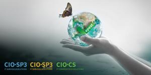 Earth in the palm of hands with an EPEAT award checkmark and butterfly on earth